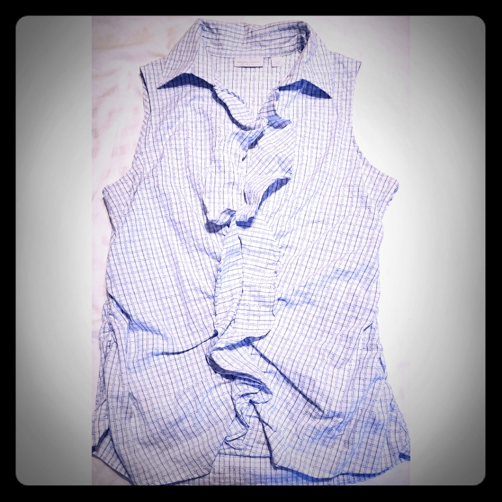 NY&Co Ruffle Front Sleeveless Collared Shirt